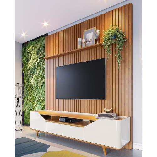 Rack Arc 2P Off White Nature 2.20m com Painel Ripado Slim Nature 2.30m x 2.19m altura 