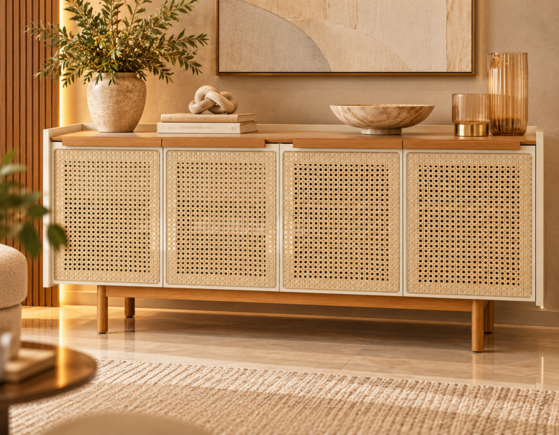 Buffet Dune Palha 1.80m 4 Portas Off White Nature