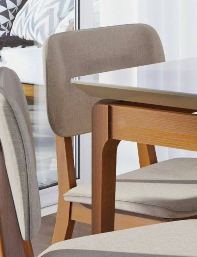 Mesa de jantar Wind Retangular 1.8 c/ Vidro Off White Pés Madeira 