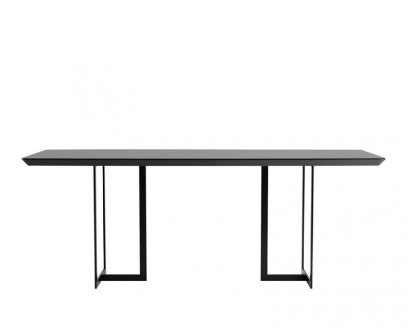 Mesa de jantar Retangular 1.80m com Vidro Preto Pés Metal Preto Fosco