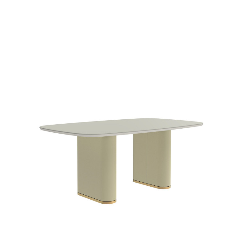 Mesa de jantar Lintz 1.84m c/ Vidro Off White Base Rev. em Sintético 