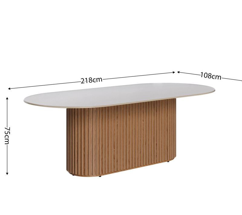Mesa de jantar Living Oval 2.2 c/ Vidro Off White Base Ripada