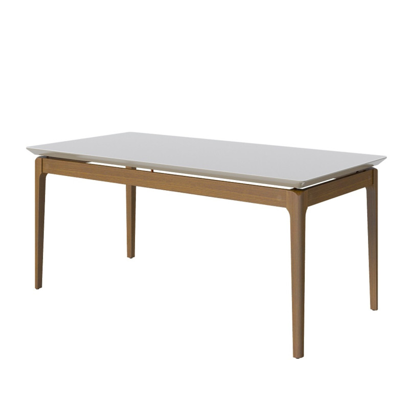 Mesa de jantar Wind Retangular 1.8 c/ Vidro Off White Pés Madeira 