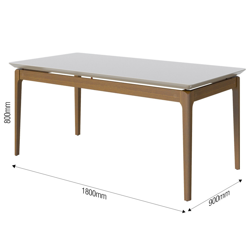 Mesa de jantar Wind Retangular 1.8 c/ Vidro Off White Pés Madeira 