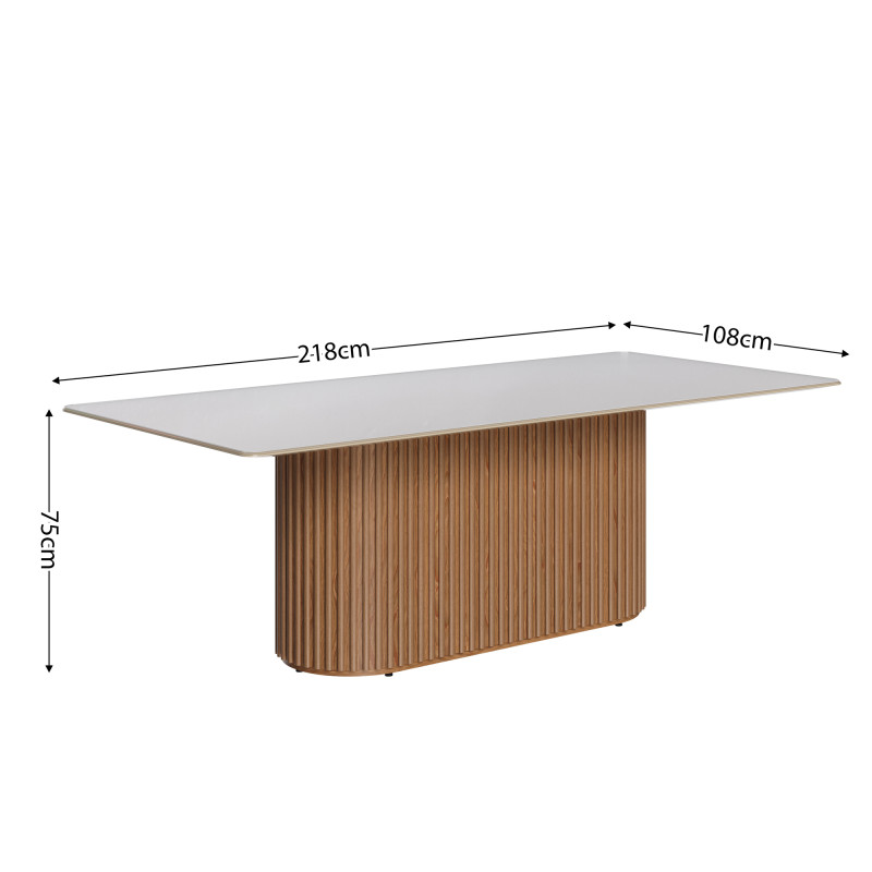 Mesa de jantar Living Retangular 2.2 c/ Vidro Off White Base Ripada