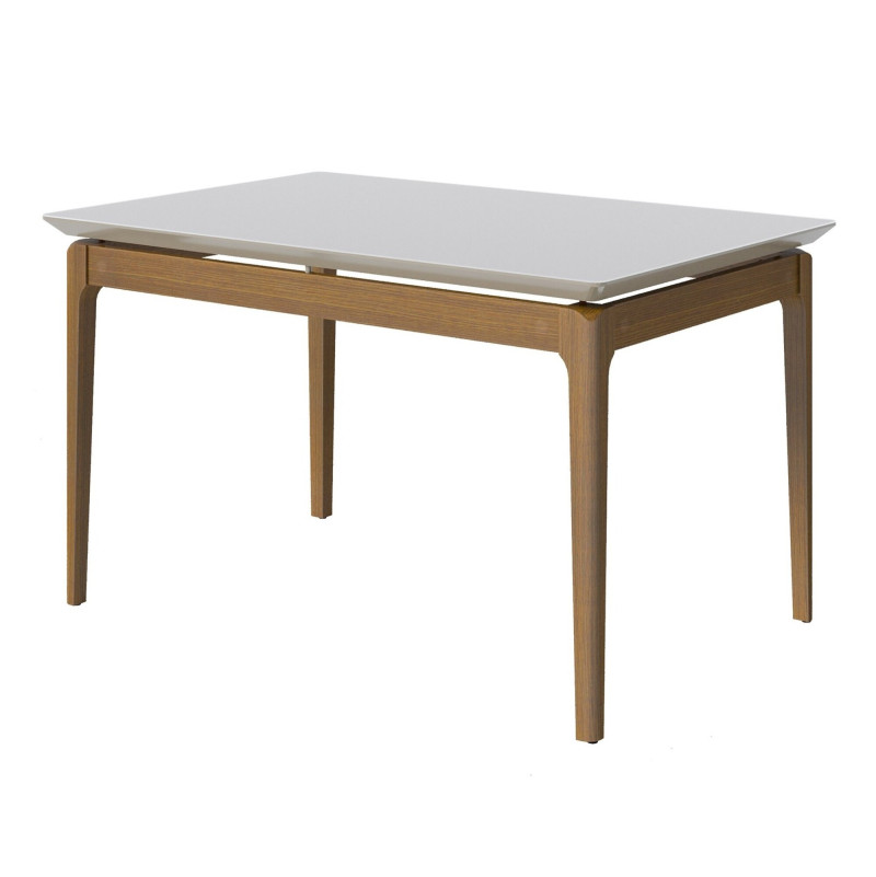 Mesa de jantar Wind Retangular 1.4 c/ Vidro Off White Pés Madeira 