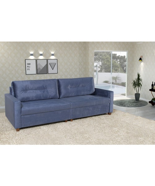 Sofá Arona 2.60m Veludo Azul Fabricação Própria