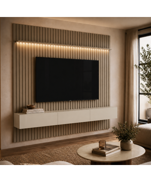 Home Ripado Prime Gianduia Off White 2.20m Altura 2.50m com LED 