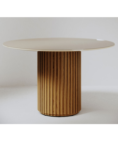 Mesa de jantar Living Redonda 1.20 c/ Vidro Off White Base Ripada