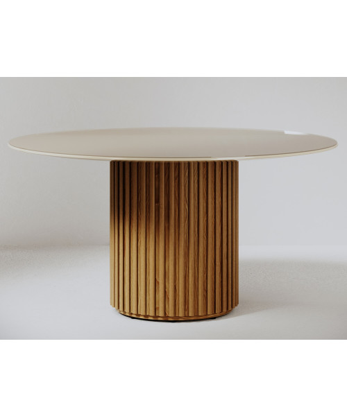 Mesa de jantar Living Redonda 1.35 c/ Vidro Off White Base Ripada