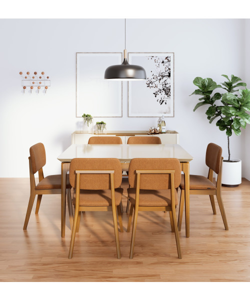 Conj. Sala de Jantar Mesa Wind 1.80m + 6 Cadeiras Classic Facto Marrom
