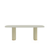 Mesa de jantar Lintz 2.19m c/ Vidro Off White Base Rev. em Sintético 