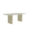 Mesa de jantar Lintz 2.19m c/ Vidro Off White Base Rev. em Sintético 