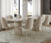 Mesa de jantar Lintz 1.84m c/ Vidro Off White Base Rev. em Sintético 