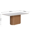 Mesa de jantar Living Retangular 1.8 c/ Vidro Off White Base Ripada