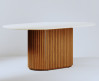 Mesa de jantar Living Oval 1.8 c/ Vidro Off White Base Ripada