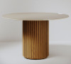 Mesa de jantar Living Redonda 1.20 c/ Vidro Off White Base Ripada