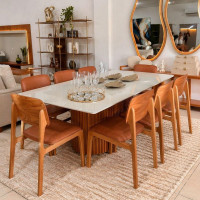 Conj. Sala de Jantar Mesa Living 2.20m + 8 Cadeiras Colors  sintetico terracota